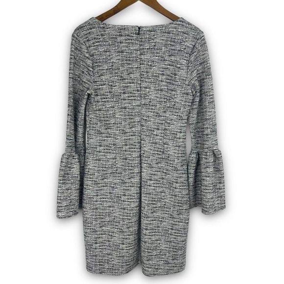 Banana Republic Black White Lined Bell Sleeve‎ V Neck Tweed Midi Dress Small - Picture 4 of 14